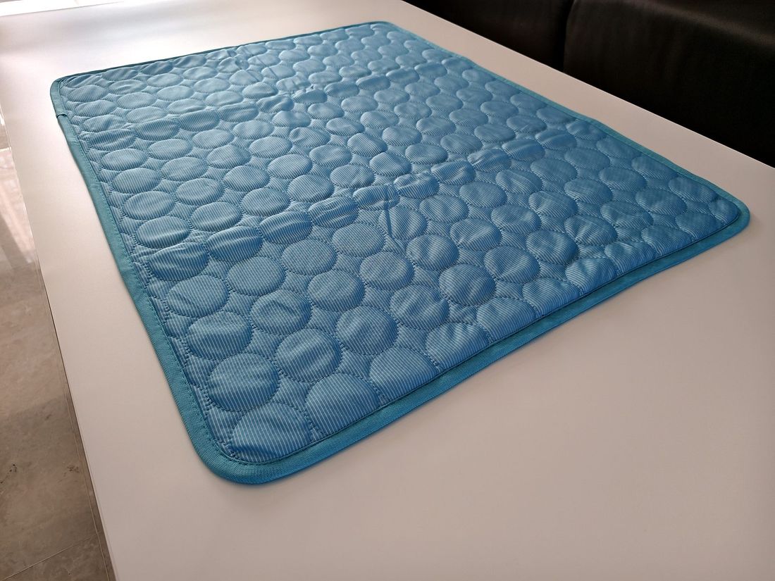 Blue cooling mat flat lay